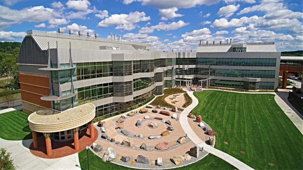 University building and courtyard seen from above, representing a university security master plan